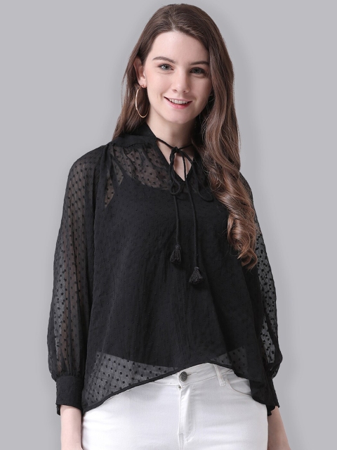 

The Vanca Black Lightweight Chiffon Tie-Up Neck Top