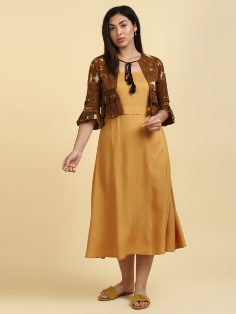 

DEEBACO Mustard Yellow A-Line Midi Dress