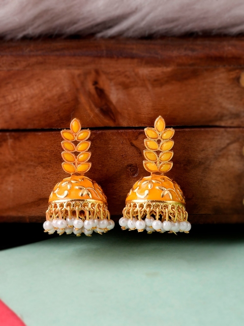 

Silvermerc Designs Orange & Gold-Toned Contemporary Jhumkas Earrings