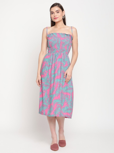 

TAG 7 Pink Floral Smocked Midi Dress