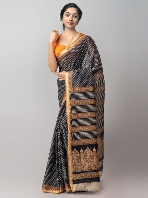 

Unnati Silks Black & White Ethnic Motifs Pure Cotton Kovai Saree