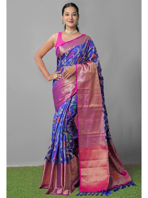 

Unnati Silks Blue & Red Woven Design Zari Silk Blend Kanjeevaram Saree