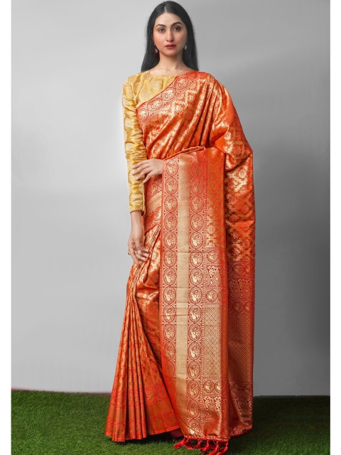 

Unnati Silks Red & Gold-Toned Woven Design Kanjeevaram Saree