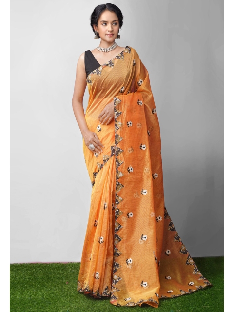 

Unnati Silks Orange Woven Design Net Cross Stitched Patola Saree