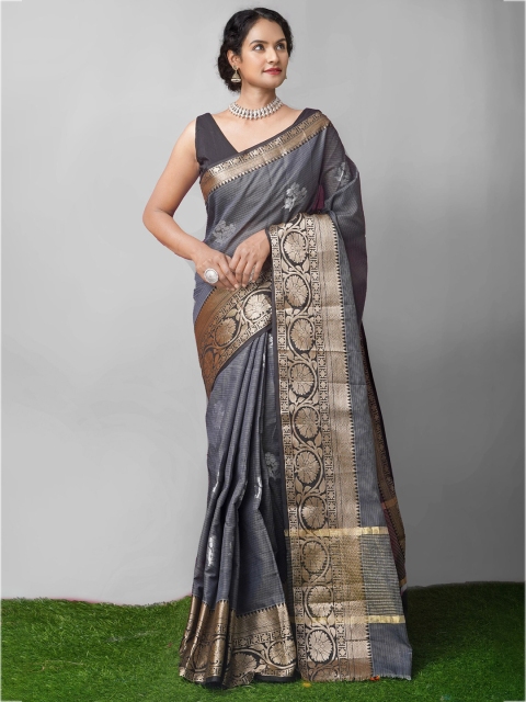 

Unnati Silks Grey & Gold-Toned Woven Design Zari Tissue Kota Saree