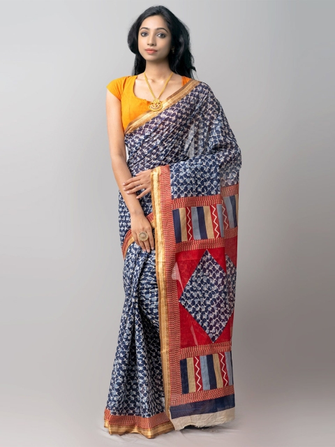 

Unnati Silks Blue & White Pure Cotton Kovai Saree