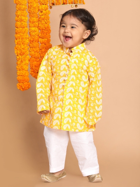 

VASTRAMAY SISHU Infant Boys Orange & White Pure Cotton Chikankari Kurta & Pyjamas