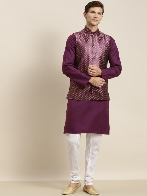 

SOJANYA Men Purple Kurta with Churidar & Nehru Jacket
