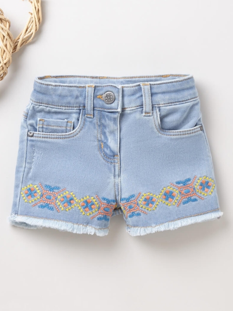 

Ed-a-Mamma Girls Blue Denim Shorts with Embroidery Detail and Frayed Hem