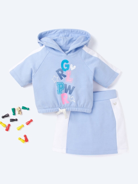 

Ed-a-Mamma Girls Blue & White Printed Hoodie T-shirt with Skirt
