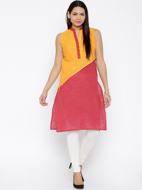 

Soch Women Mustard & Red Colourblocked Straight Kurta