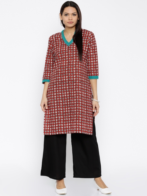 

Soch Women Rust Red Printed Straight Kurta