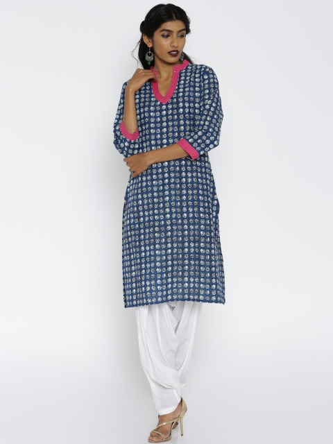 

Soch Women Navy Blue Printed Straight Kurta