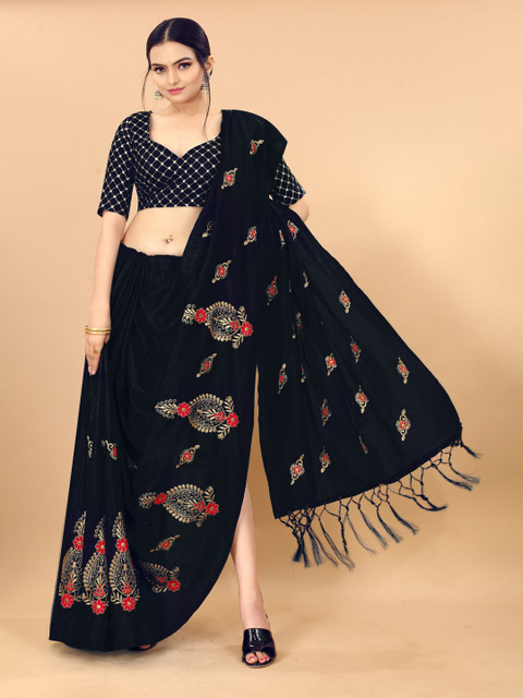 

KALINI Black & Red Floral Embroidered Heavy Work Saree