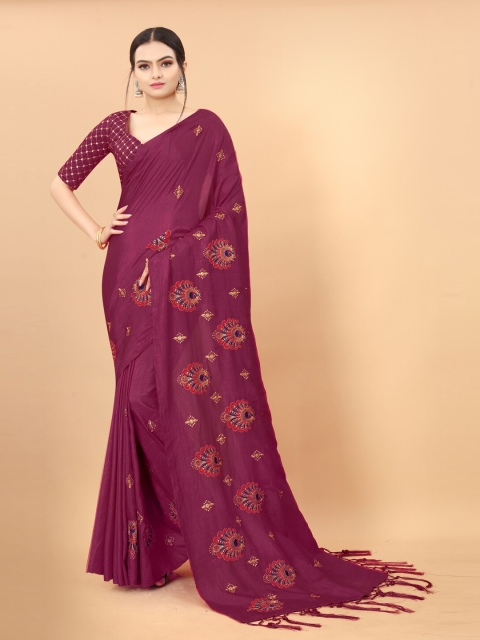 

KALINI Magenta & Red Ethnic Motifs Embroidered Saree