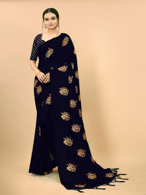 

KALINI Black & Gold-Toned Ethnic Motifs Embroidered Saree