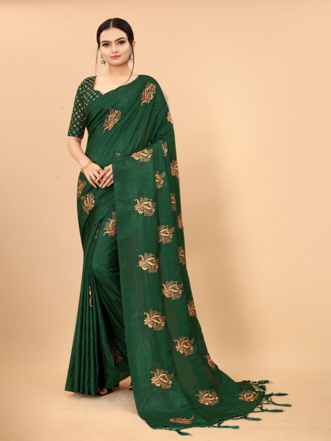 

KALINI Green & Gold-Toned Floral Embroidered Saree