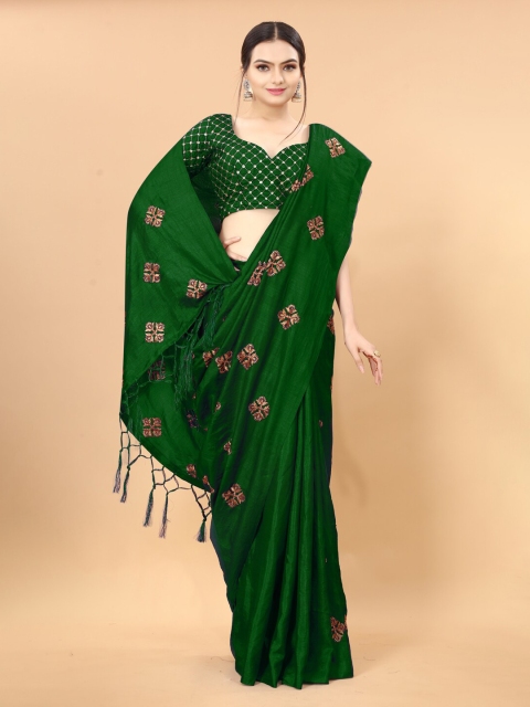

KALINI Green & Gold-Toned Ethnic Motifs Embroidered Saree