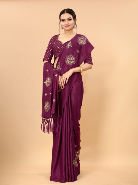 

KALINI Magenta & Gold-Toned Ethnic Motifs Embroidered Saree