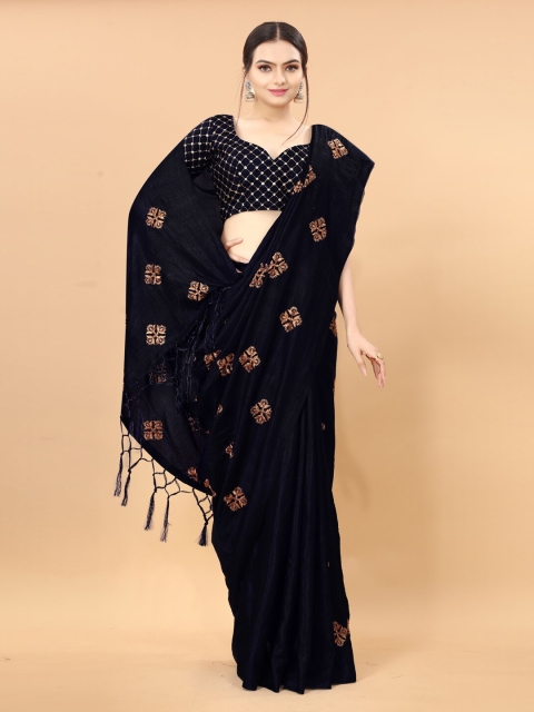 

KALINI Black & Gold-Toned Ethnic Motifs Embroidered Heavy Work Saree