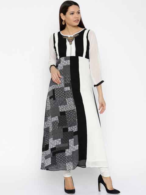 

Soch Women Black & White Printed A-Line Kurta