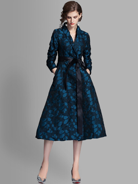 

JC Collection Navy Blue Floral Embellished Tie-Up Coat