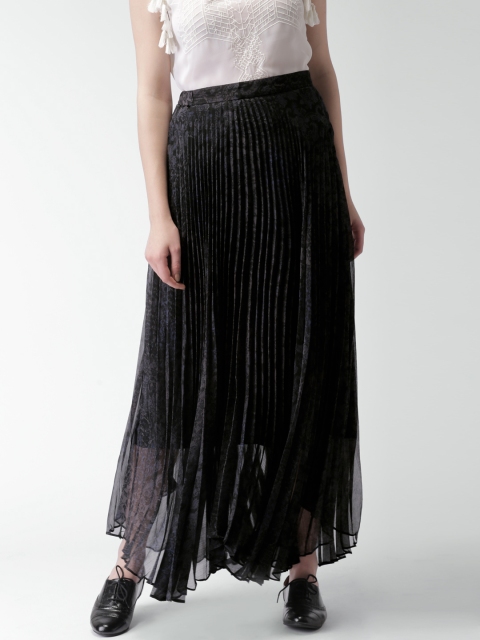 

LOVE GEN Charcoal Grey Printed Accrodion Pleated Maxi Skirt