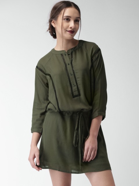 

Love Genration Women Olive Green Solid Blouson Dress