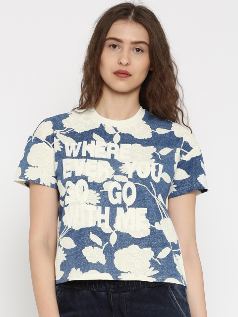 

Vero Moda Women Blue & White Printed Top