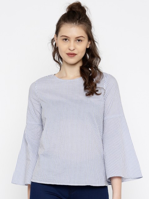 

Vero Moda Women White & Blue Striped Top