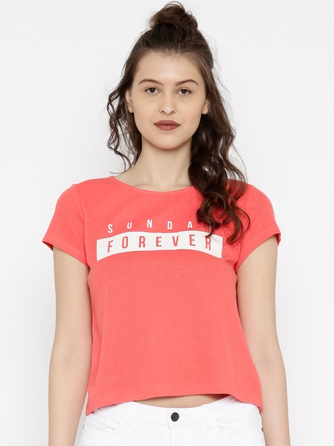 

Vero Moda Women Coral Pink Printed Crop Top