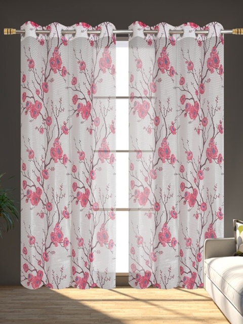 

Molly & Michel Pink & White Set of 2 Floral Long Door Curtains
