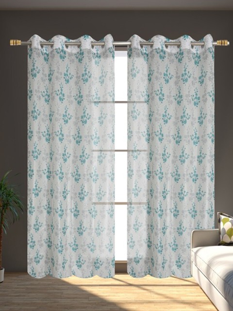 

Molly & Michel Turquoise Blue & White Set Of 2 Floral Printed Long Door Curtains