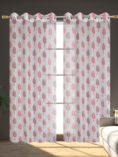 

Molly & Michel Maroon & White Set of 2 Floral Long Door Curtain