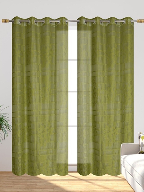 

Molly & Michel Green Set Of 2 Floral Checked Regular Door Curtains
