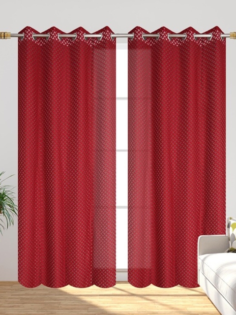 

Molly & Michel Red & White Set Of 2 Geometric Printed Long Door Curtains