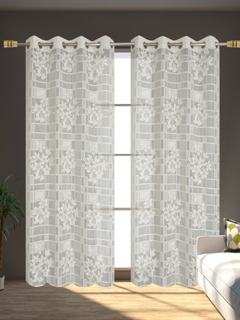

Molly & Michel Off White Set of 2 Check Long Door Curtains
