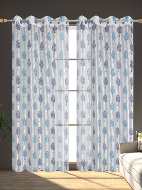 

Molly & Michel White & Aqua Blue Set of 2 Floral Printed Door Curtain