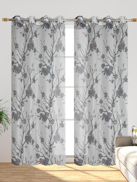 

Molly & Michel White & Grey Set of 2 Floral Printed Door Curtain