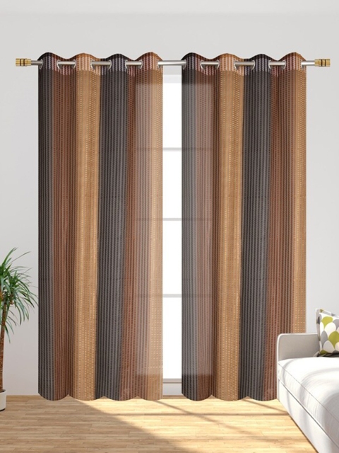 

Molly & Michel Brown & Beige Set of 2 Striped Sheer Long Door Curtain