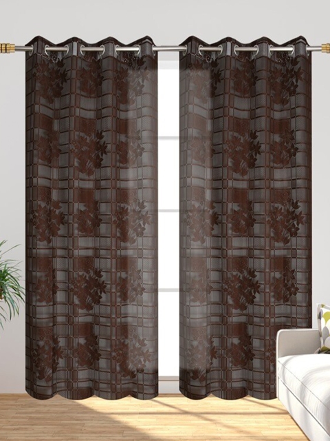 

Molly & Michel Brown Set of 2 Floral Sheer Long Door Curtain