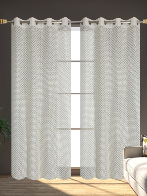 

Molly & Michel Set Of 2 Off White Geometric Self Design Sheer Door Curtains