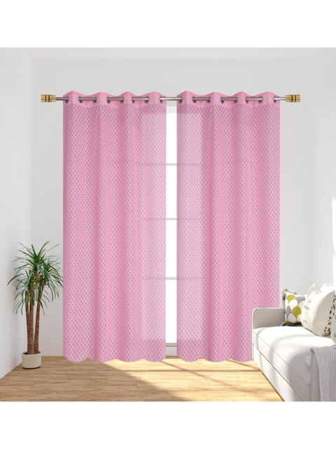 

Molly & Michel Pink Set of 2 Geometric Sheer Long Door Curtain