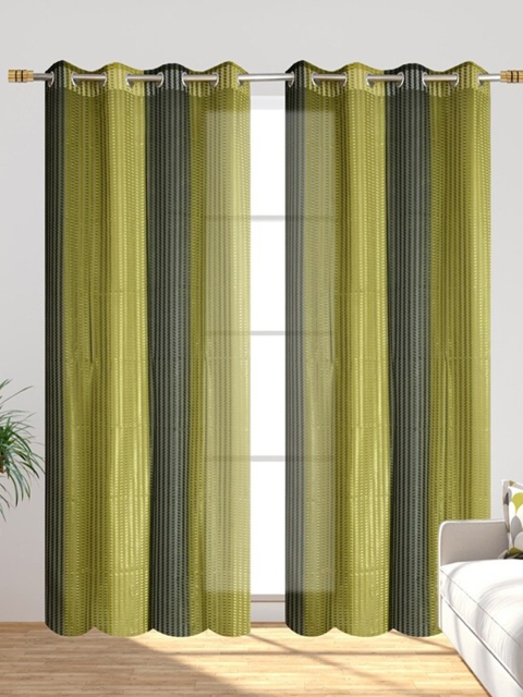 

Molly & Michel Set Of 2 Green Geometric Sheer Long Door Curtains