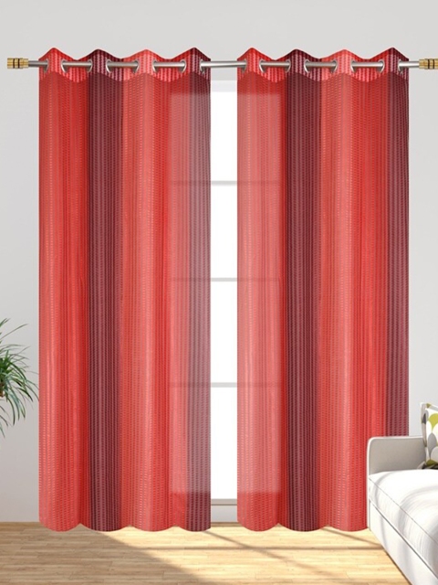 

Molly & Michel Maroon Set of 2 Striped Sheer Door Curtain