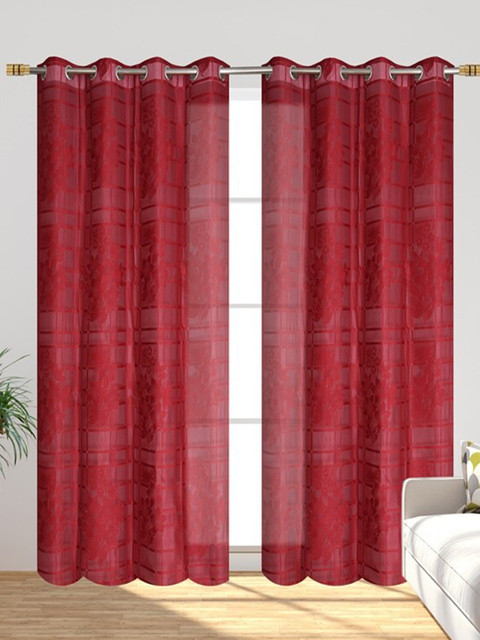 

Molly & Michel Maroon Set of 2 Floral Long Door Curtain