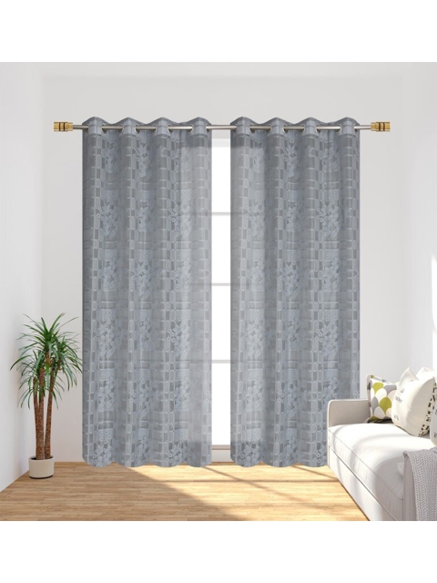 

Molly & Michel Grey Set of 2 Geometric Sheer Door Curtain