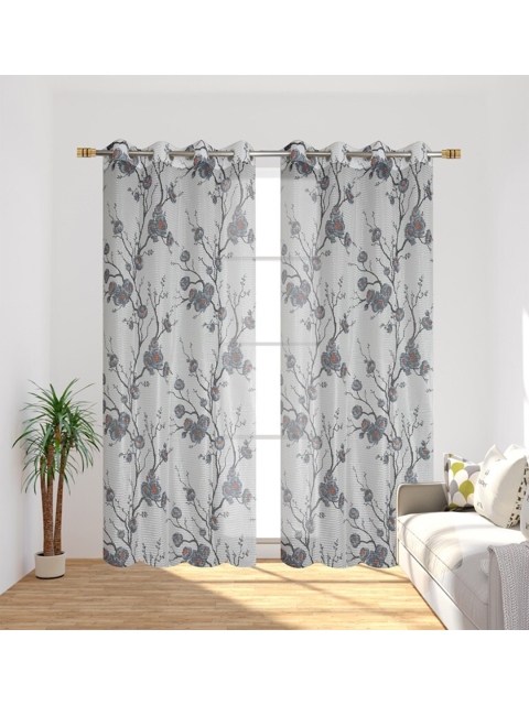 

Molly & Michel Grey Set of 2 Floral Sheer Long Door Curtain