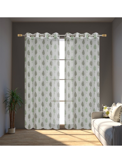 

Molly & Michel Set Of 2 Green & White Floral Printed Sheer Door Curtains