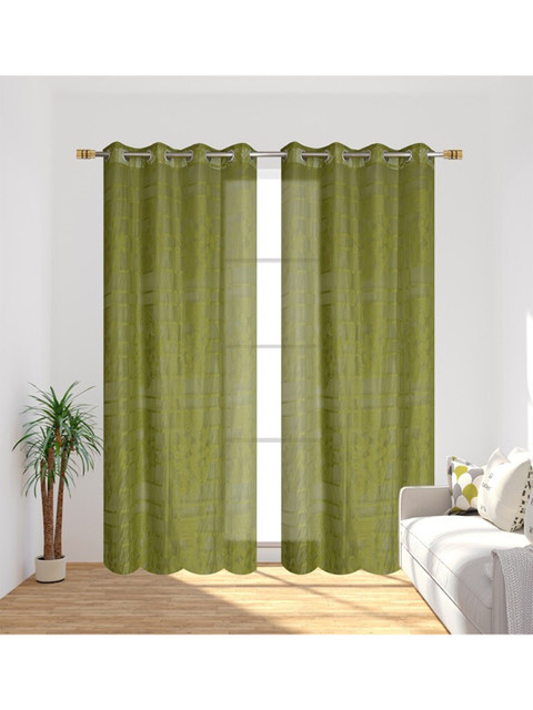 

Molly & Michel Green Set of 2 Geometric Sheer Long Door Curtain